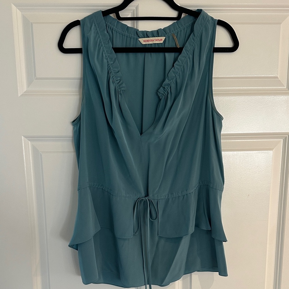 Rebecca Taylor Teal Sleeveless Ruffle Blouse